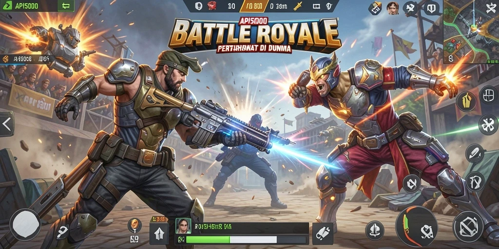 Screenshot API5000 menampilkan aksi seru dalam permainan Battle Royale.