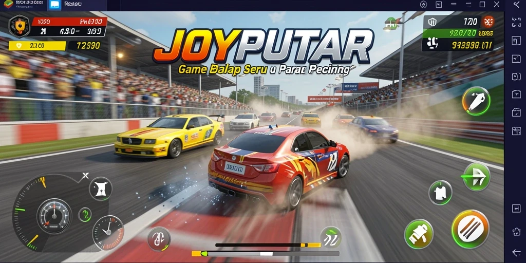 Tampilan gameplay <strong>JOYPUTAR</strong> menunjukkan balapan yang mendebarkan dan aksi penuh adrenalin.