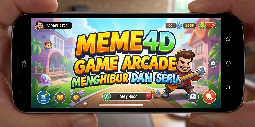 Tangkapan layar utama MEME4D menampilkan gameplay yang penuh warna dan pesona Arcade.