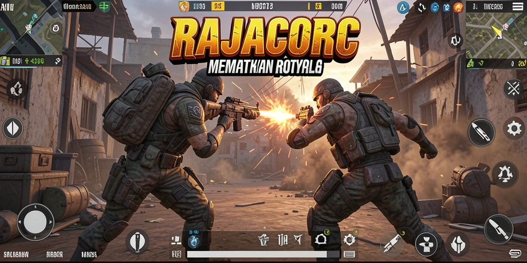 Gameplay seru di RAJACORC dalam pertarungan Battle Royale.